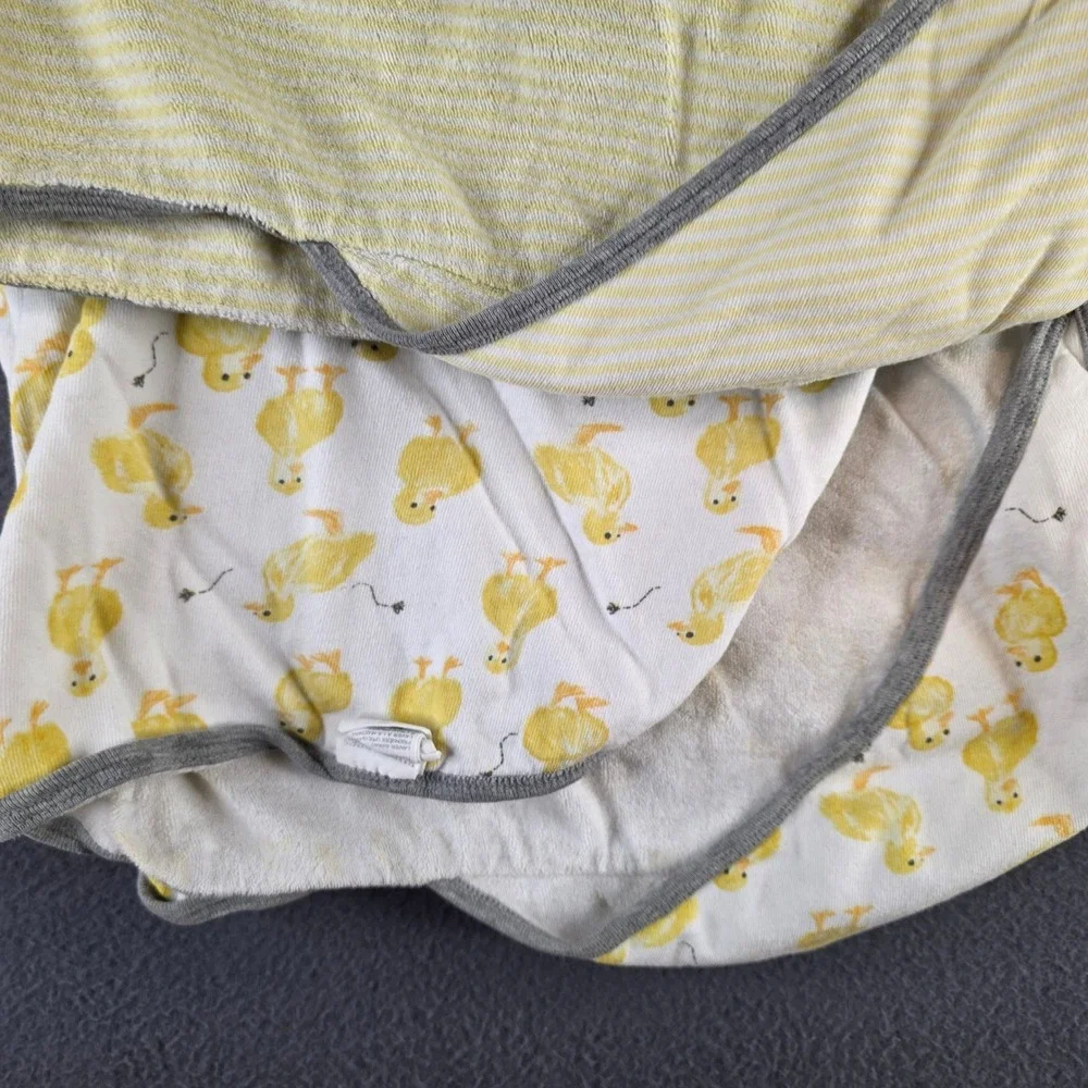 Burts Bees Baby Yellow Duck & Striped Organic Cotton Hooded Towels Set of 3